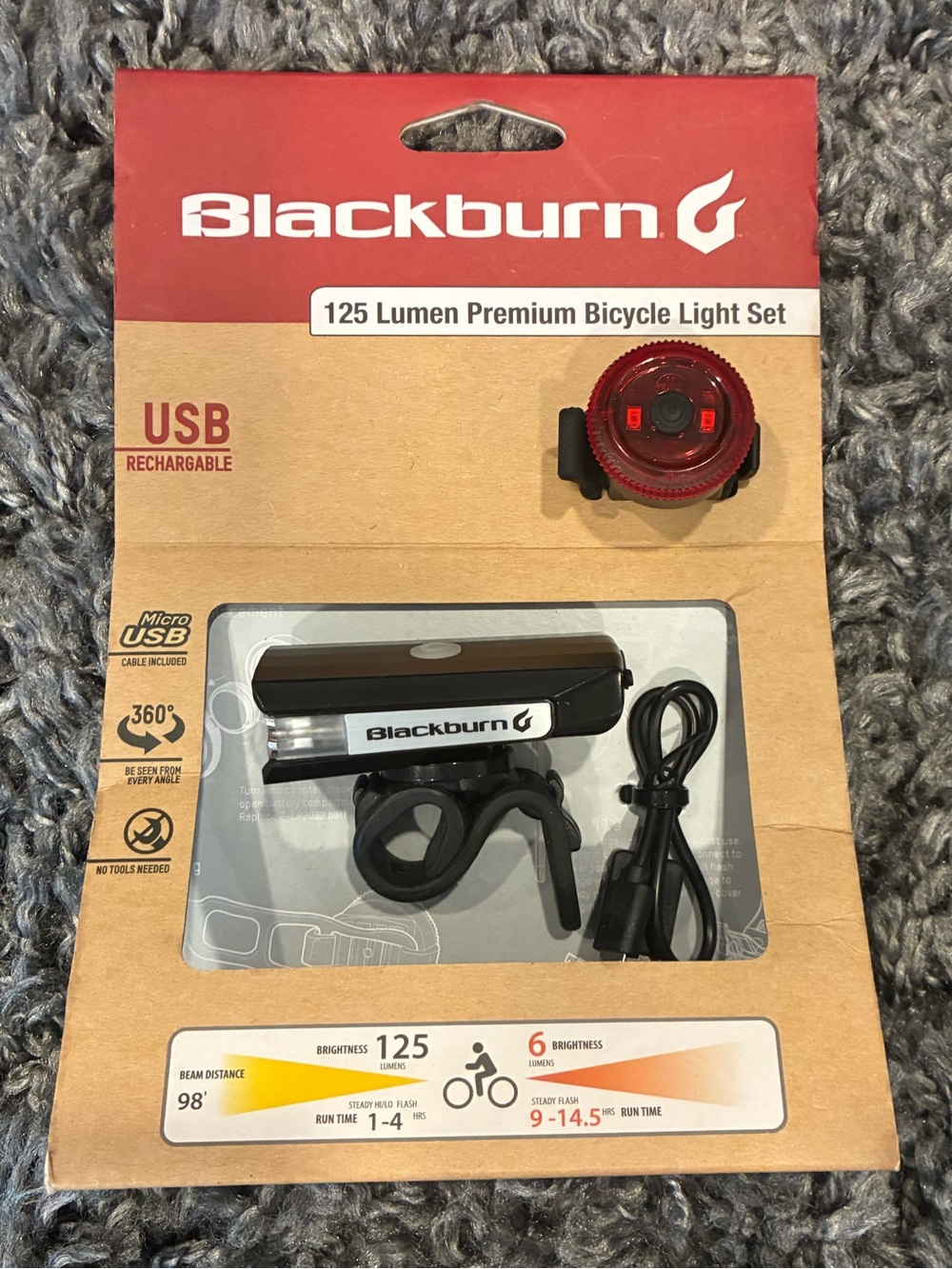 Blackburn 125 Lumen Premium Bike Light Set with Front Headlight and Rear Taillig
